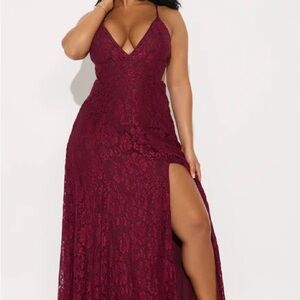 Plunging Lace Maxi Dress in Wine